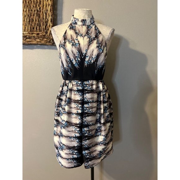 TIBI Backless A Line Dress 8 Silk Black Gray Ivory Blue NWT - Picture 3 of 12